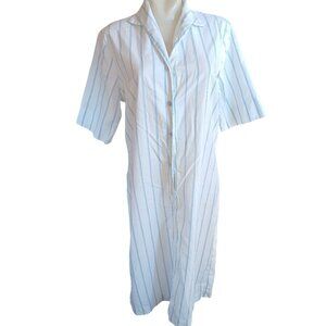 Vintage Womens Large Shift Dress NPC Fashions White & Blue Striped Shirt 1960's
